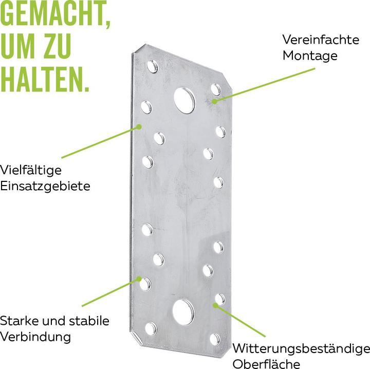 Immagine prodotto GAH Connettore piatto Lunghezza 80 mm Larghezza 15 mm Spessore 1,75 mm Acciaio zincato sendzimir Numero (Connettori piatti, 100 pz.)