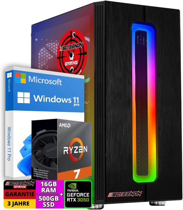 Produktbild ScreenOn AMD Ryzen 7 5800X, RTX 3050, 500GB M.2 SSD, 16GB DDR4, WiFi (500 GB, 16.78 GB, AMD Ryzen 7 5800X, GeForce RTX 3050 Ti Max-Q)