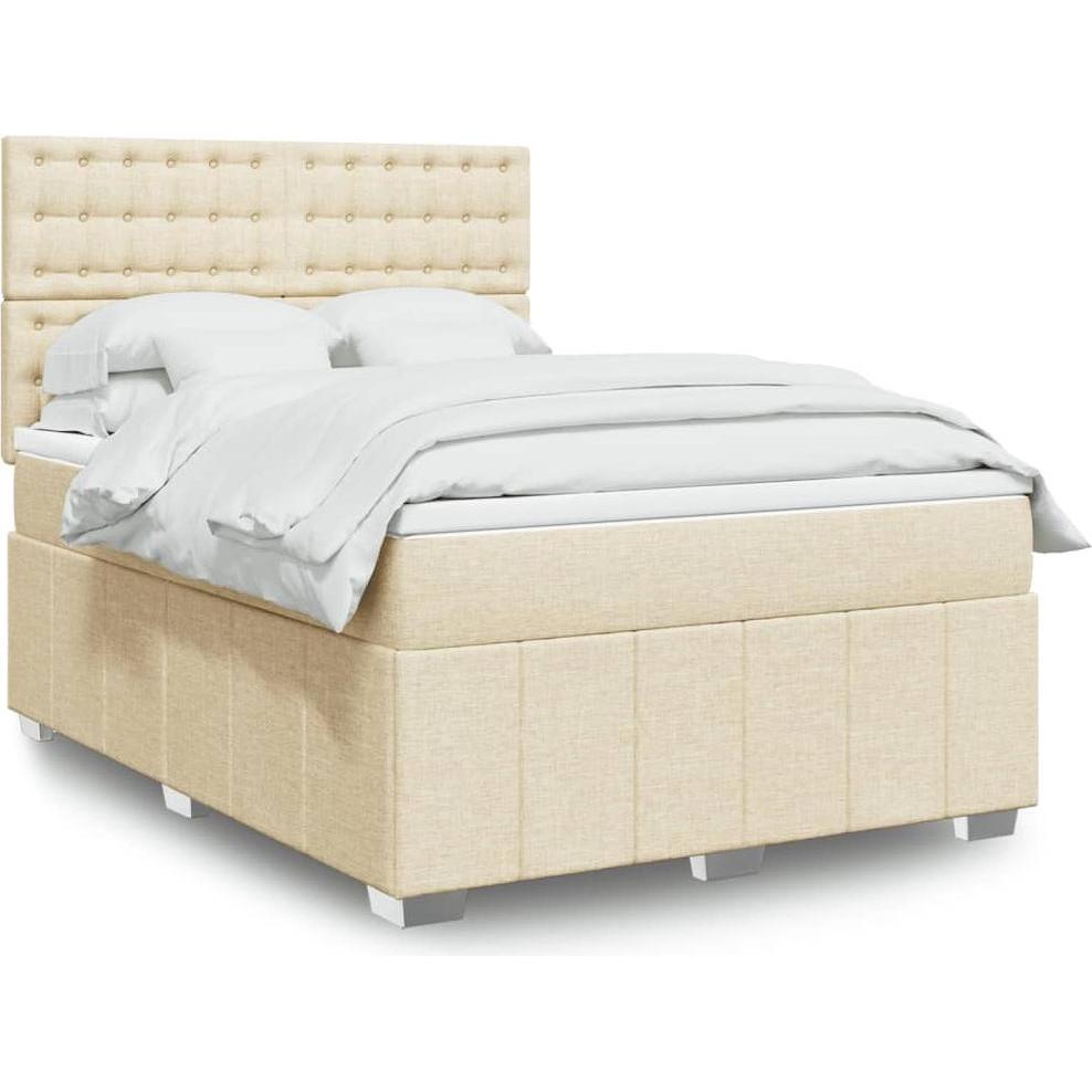 VidaXL, Bett, Boxspringbett Doppelbett Polsterbett Bett Matratze Creme 160x200cm Stoff (160 x 200 cm)