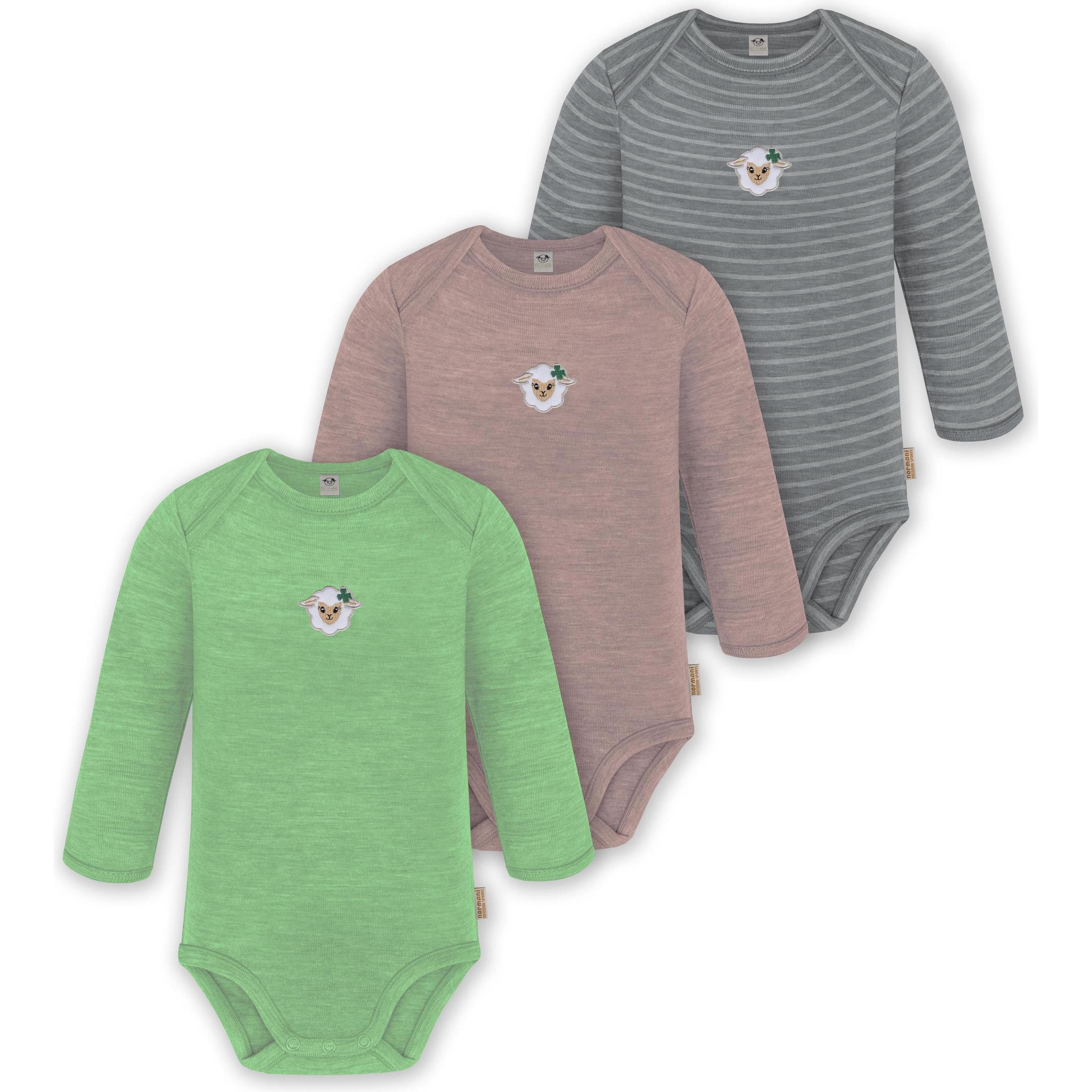 Normani, Herren, Body, 3er Pack Baby Merino Body Langarm „Auckland" - 9375, Grau, (74)