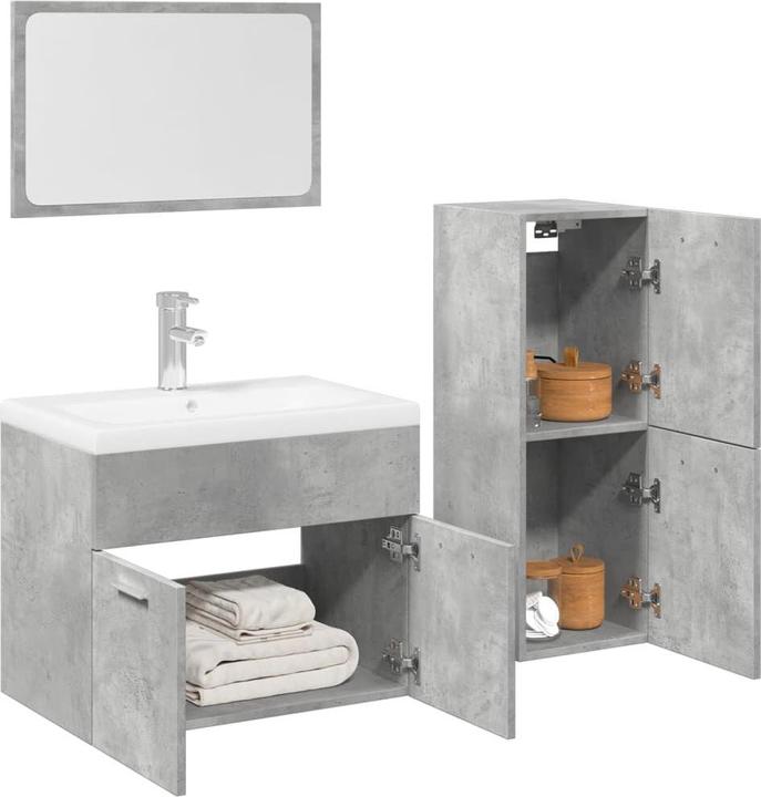Produktbild vidaXL Badmöbel Set Waschbeckenunterschrank Badspiegel Schrank 4-tlg. Betongrau