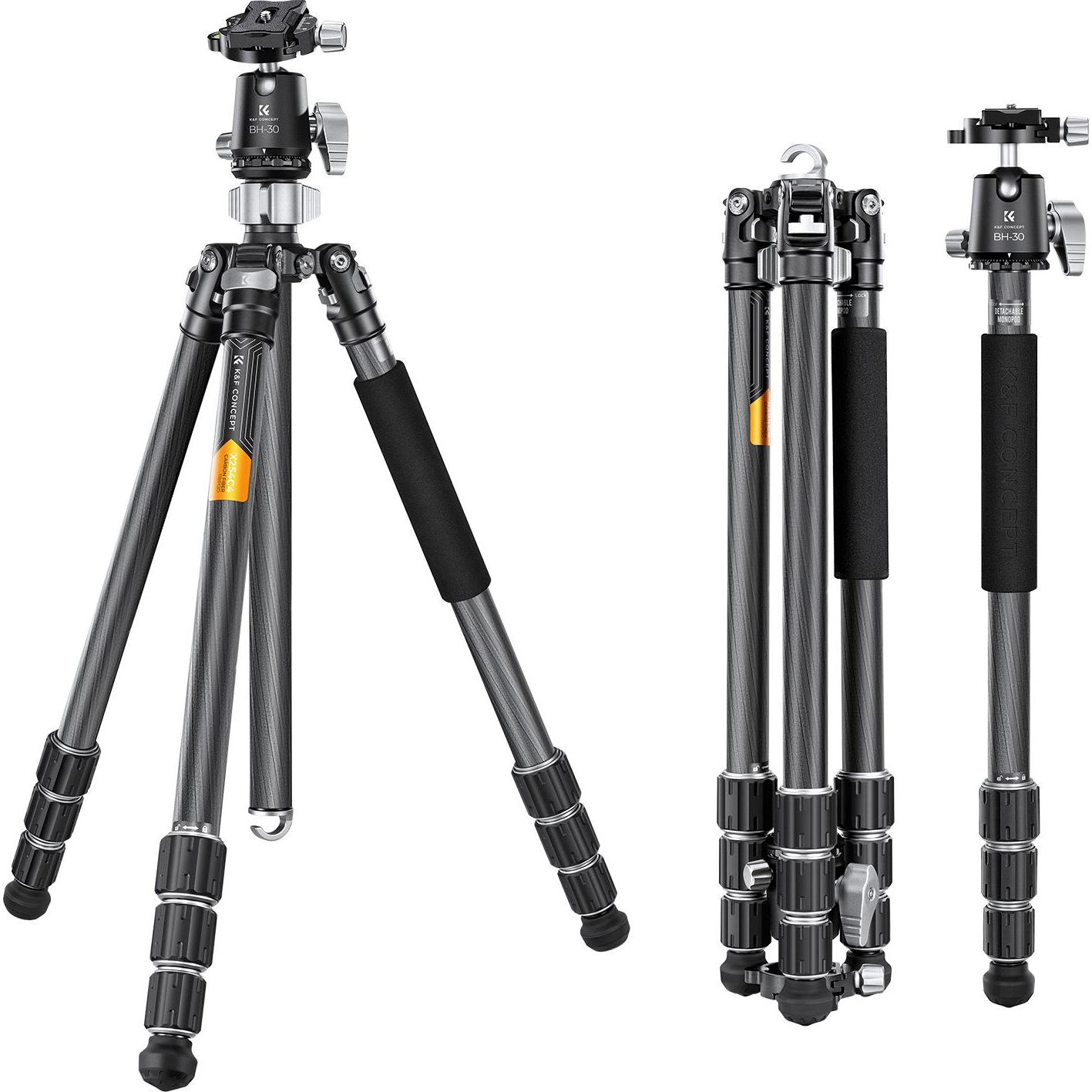 K&F Concept Tripod X254C4+BH-30 (Carbon), Stativ, Grau
