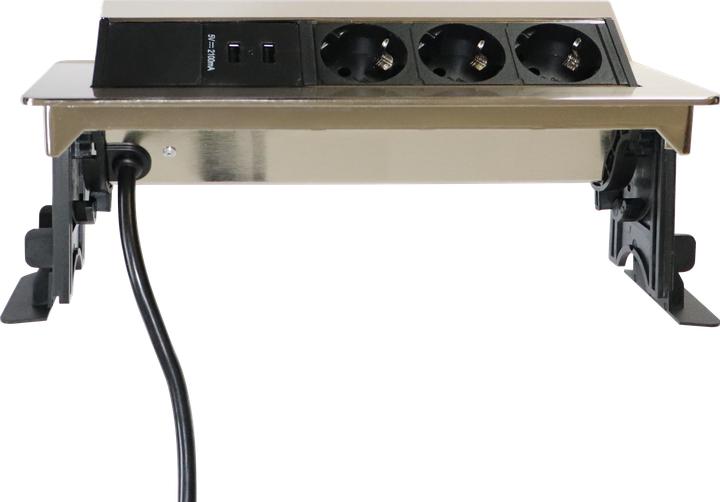 Hammerbacher Steckdosenl. 3xStrom, 2xUSB, mit Fräsung (3 x, 2 m)