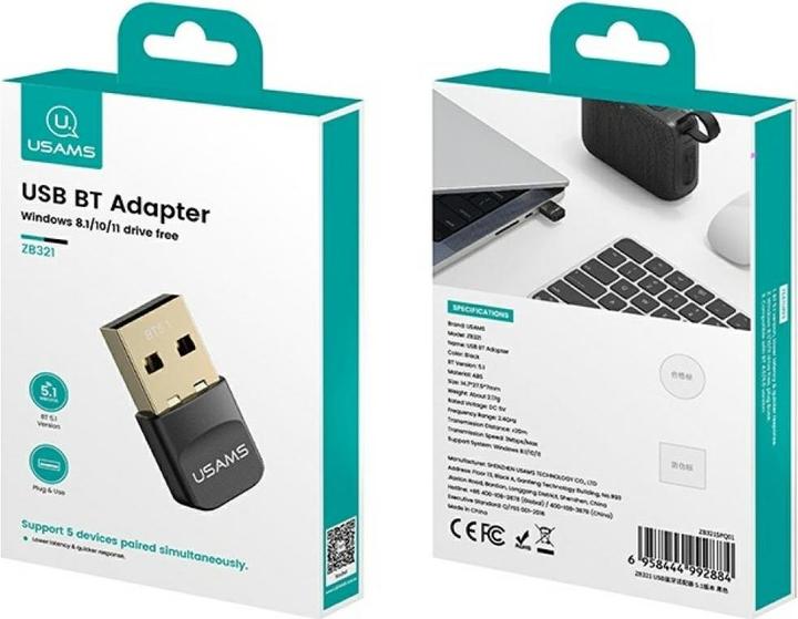 Actual product image Usams Adapter USB Bluetooth ZB321 5.1 czarny (Transmitter & Receiver)