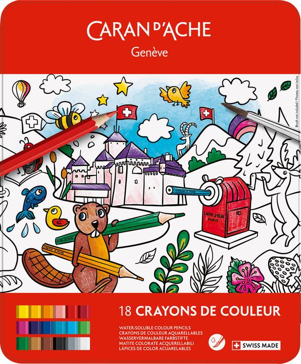 Image du produit Caran d'Ache Swisscolor Crayons couleur Aquarellables boîte métal 18 pcs (18 x)