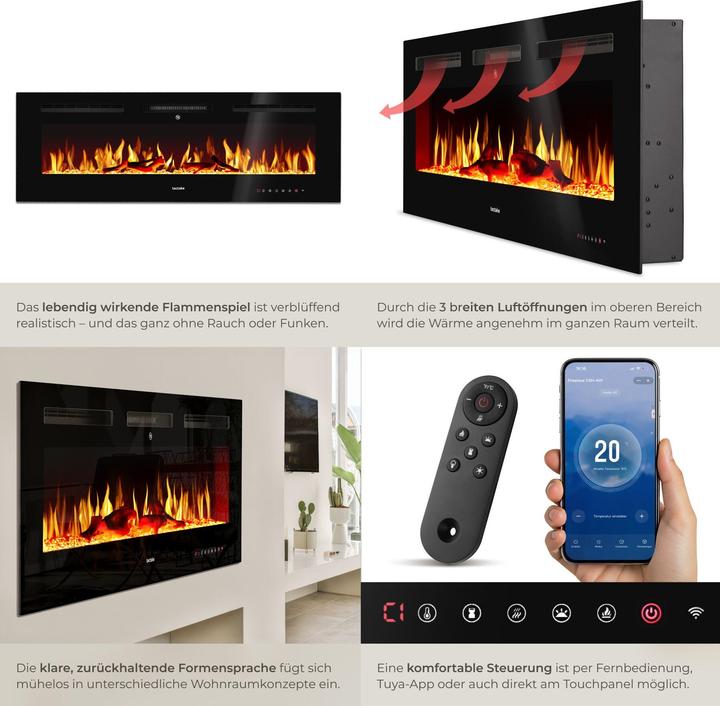 Image du produit tectake Elektro-Wandkamin Luci, 2 Heizstufen, Flammeneffekt