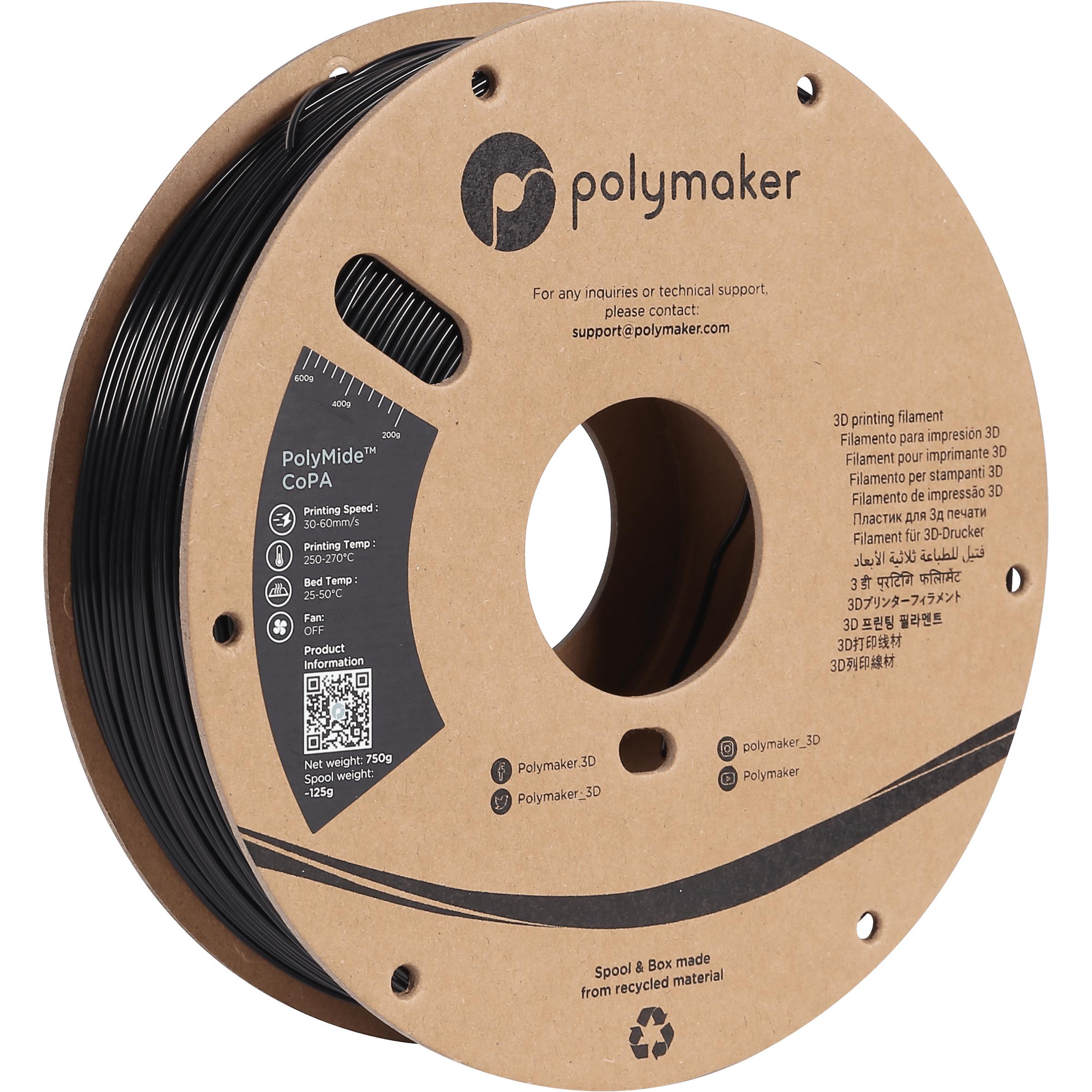 Polymaker PolyMide CoPa V2 - Nero - 1,75 mm (Nylon, 1.75 mm, 750 g, Nero), Filamenti stampa 3D, Nero
