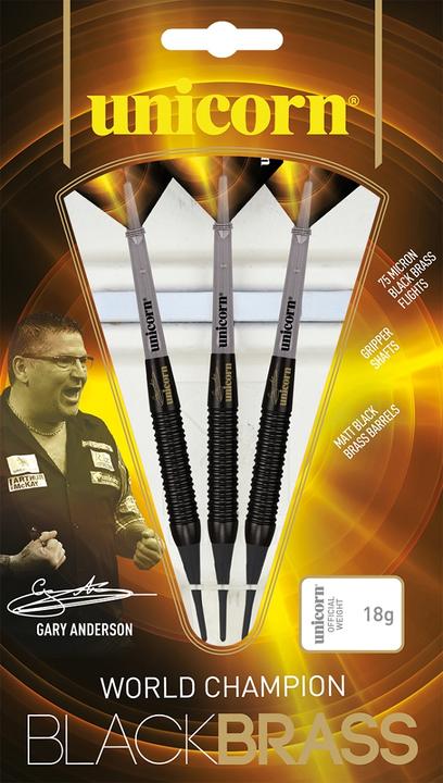 Image du produit Unicorn Black Brass Gary Anderson fléchettes souples (18 g)