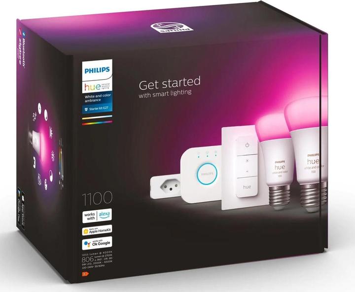 Immagine prodotto Philips Hue Starter set White & Color Ambiance, 2 x E27, 75 W, Bridge (E27, 800 lm, 2x)