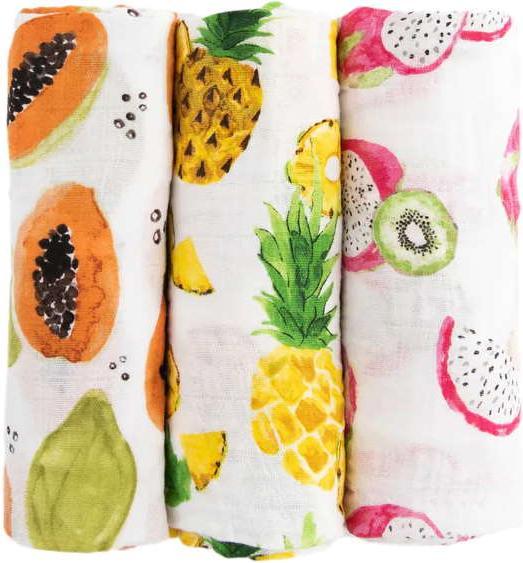 Actual product image little unicorn Cotton Muslin Swaddle 3 Pack - Tropical Fruit (120 cm, 120 cm)
