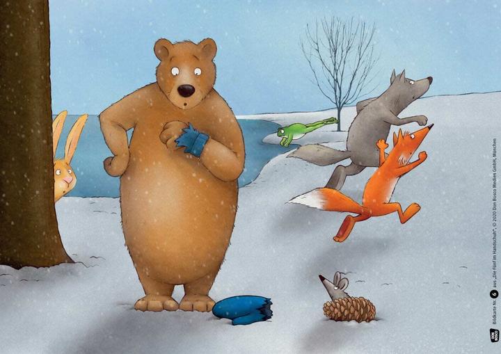 Actual product image The five in the glove. Kamishibai picture book (German)