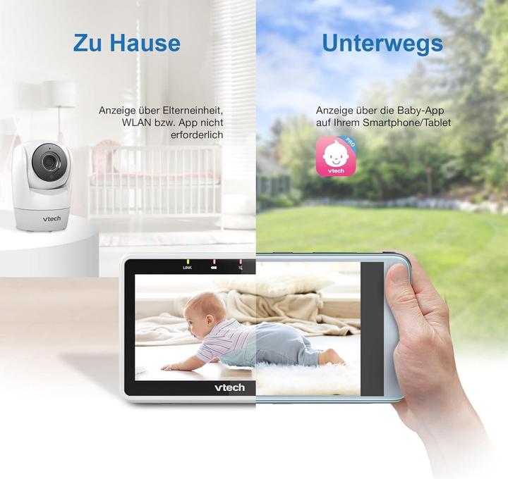 Produktbild VTech WLAN-Babyfon mit Kamera, 5 Zoll HD-Display, 1080p, App-Steuerung, iOS/Android kompatibel
