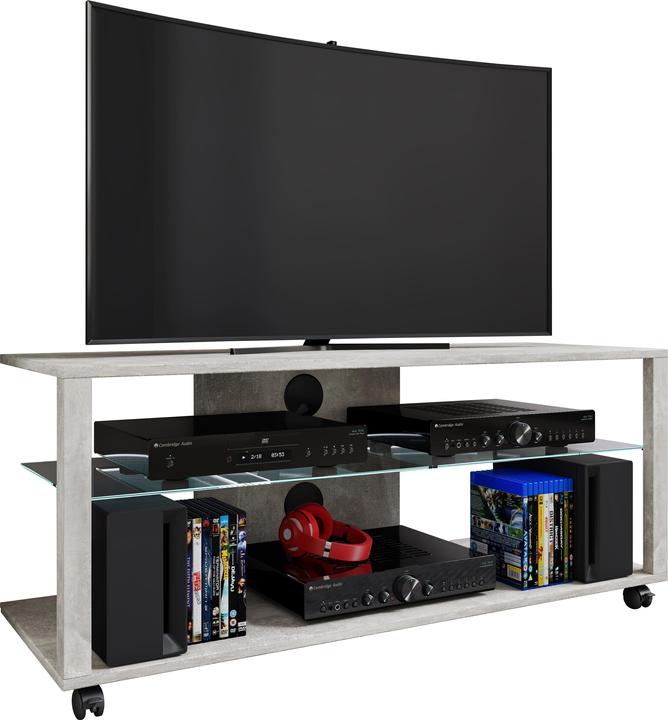 Produktbild VCM Holz TV Lowboard Rollen Fernsehschrank mobil Rack Konsole Möbel Fernsehtisch Fernseh Phono Glas (115 x 40 x 45 cm)