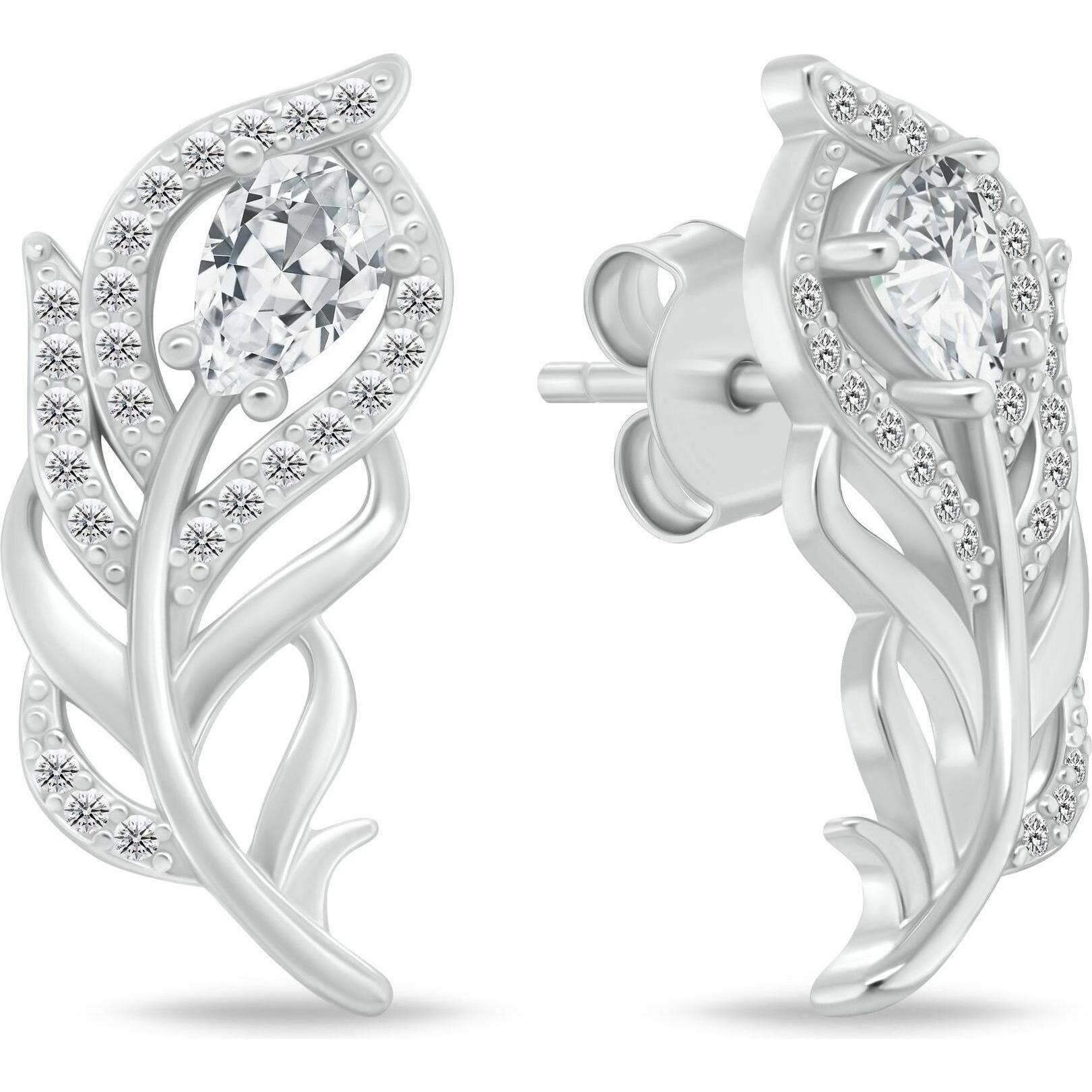 Brilio, Orecchini, Silver - Dazzling silver earrings Feathers with zircons EA1202W, (Argento)
