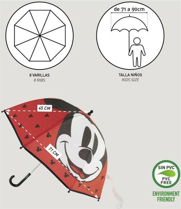 Produktbild Mickey regenschirm manuell eva, 45 cm, rot
