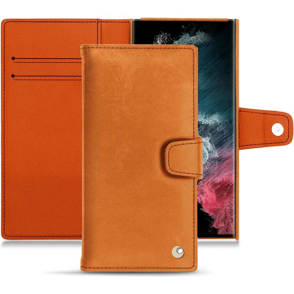 Noreve Lederschutzhülle Wallet (Samsung Galaxy S22 Ultra), Smartphone Hülle, Orange