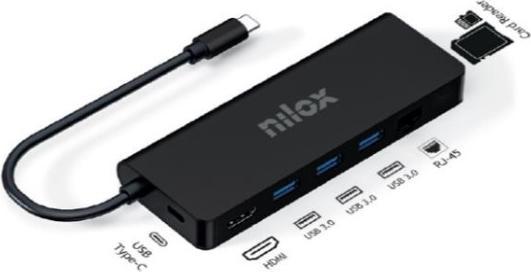 Nilox DOCK USB-C 8 IN 1 HDMI 4K NXDSUSBC04 (8 Ports)