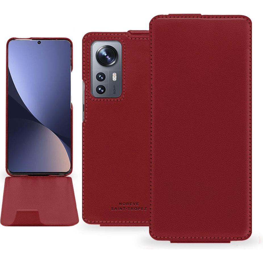 Noreve Lederschutzhülle vertikal (Xiaomi 12 Pro), Smartphone Hülle, Rot