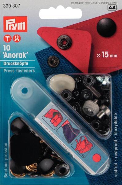 Produktbild Prym Druckknopf Anorak, schwarz 15 mm, Karte 10 Stk.