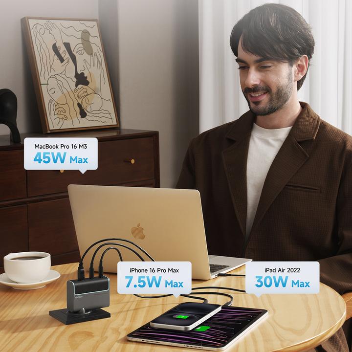 Actual product image NoName Cuktech CUKAD1003EUG GaN 100W Wandladegerät 2 x USB-C 1 x USB-A mit USB-C-Kabel - Grau (100 W, 3 ports)