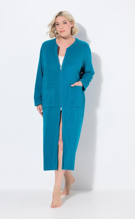 Image du produit Ulla Popken Peignoir en tissu éponge, doux et confortable - fermeture à glissière à double sens (74)