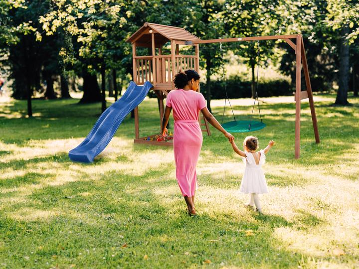 Actual product image Axi Beach Tower Play Tower with Summer Nest Swing Brown - Blue Slide