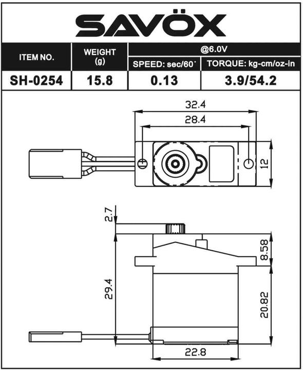 Immagine prodotto Savöx servo digitale sh-0254 (6v/3.9kg/0.13s)