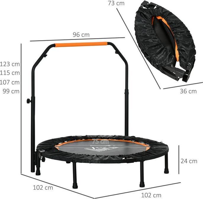 Immagine prodotto Swisshandel24 102 cm Fitness-Trampolin, Faltbares Mini-Trampolin mit Haltegriff, Schwarz (102 cm)