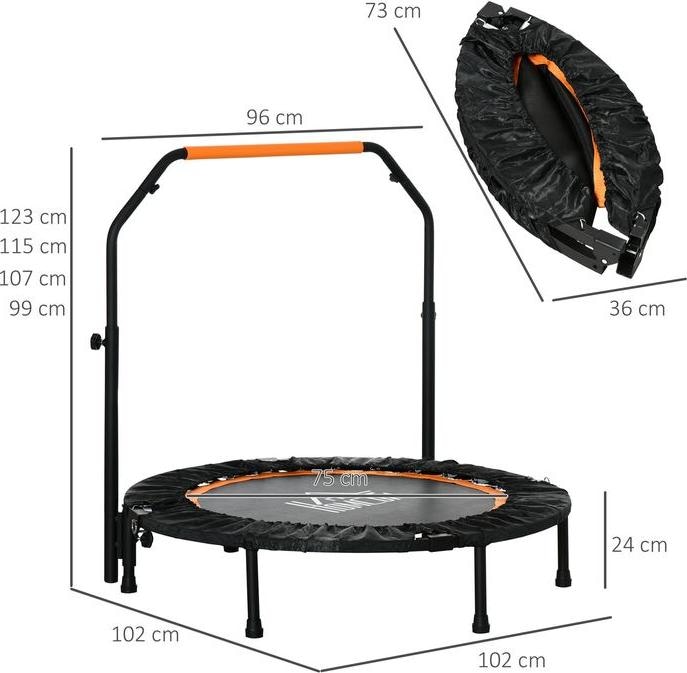 Produktbild Swisshandel24 102 cm Fitness-Trampolin, Faltbares Mini-Trampolin mit Haltegriff, Schwarz (102 cm)
