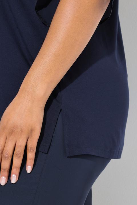 Image du produit Ulla Popken Blouses avec pierres fantaisies, décolleté en V et manches 3/4 en mousseline, coupe évasée (50, 52)