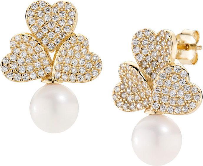 Amen Three of Hearts and Pearl Ohrringe (Silber 925)