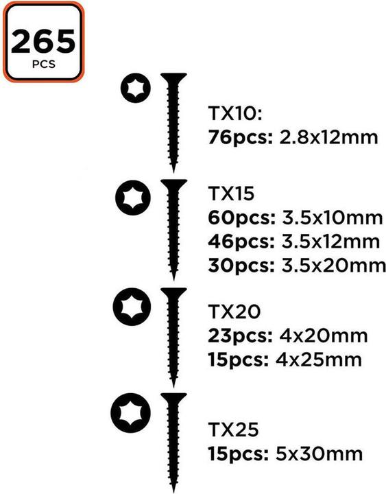 Produktbild Black & Decker Screw assortment Torx 265pcs (265 Schrauben pro Stück)