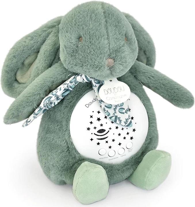 Doudou et Compagnie Veilleuse étoiles & musique, lapin vert sauge 19cm