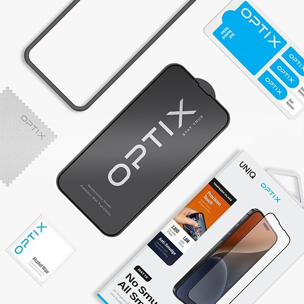 Actual product image Uniq Optix Matte iPhone 15 6.1" / 14 Pro 6.1" matowe szkło hartowane z aplikatorem (Apple iPhone 14 Pro, Apple iPhone 15)