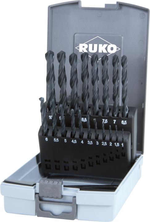 Actual product image Ruko Twist drill set DIN 338 type N, HSS-R in plastic box - 19 pcs. (1.0 mm to 10.0 mm)