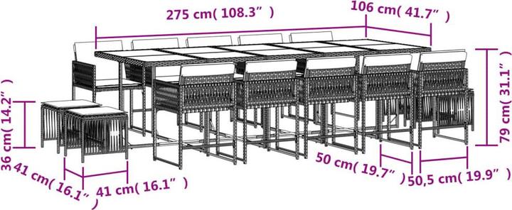 Produktbild vidaXL Garten Essgruppe (275 x 106 x 73 cm)