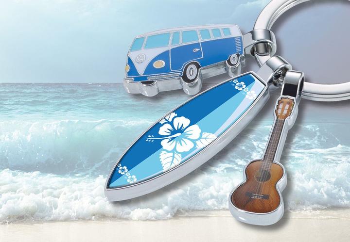 Actual product image Troika SURFMATE T1 Porte-clés 3 breloques: bus VW, planche surf, guitare, gris brillant/multicolore