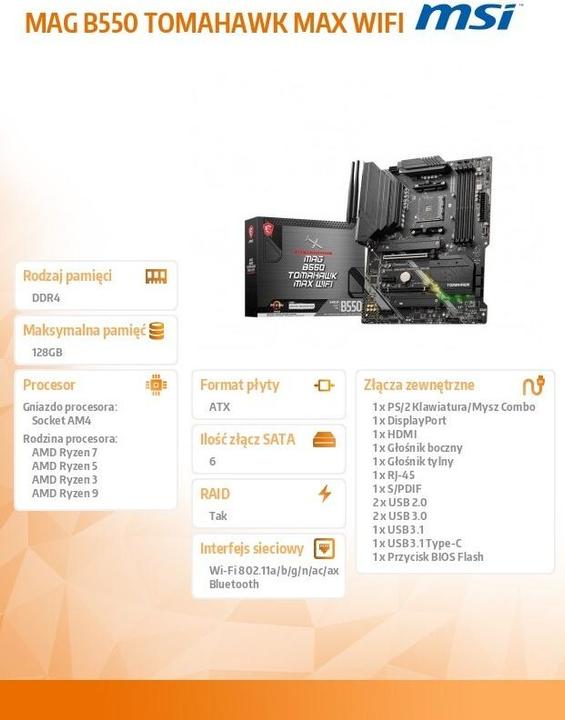 Actual product image MSI Mag B550 Tomahawk Max Wifi (AM4, AMD B550, ATX)