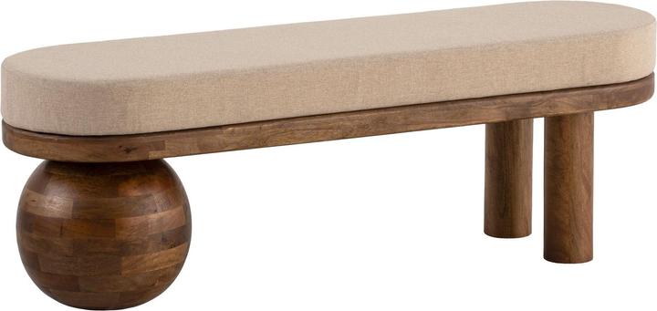 FineBuy Sitzbank Flurbank Stoff Holz Massiv 140 cm Polsterbank Bank Beige Modern (140 cm)