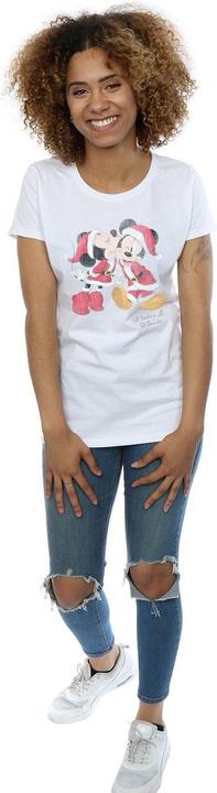 Actual product image Disney Womens/Ladies Mickey And Minnie Christmas Kiss Cotton T-Shirt (XXL)