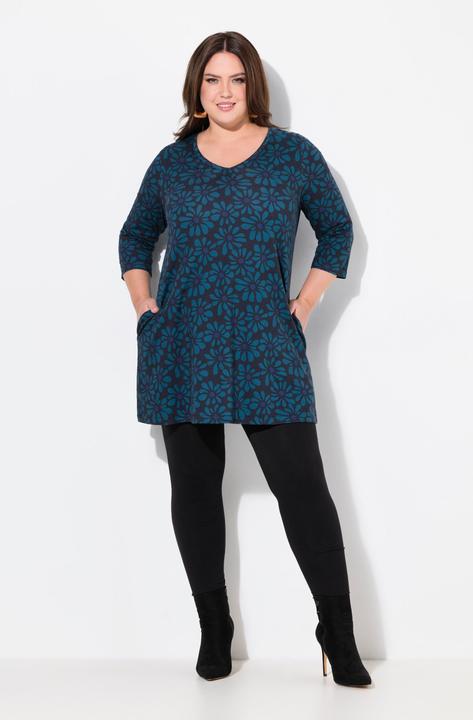 Produktbild Ulla Popken Longshirt, Blüten, A-Linie, V-Ausschnitt, 3/4-Arm (58)