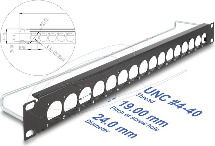 Produktbild Delock 19? D-Typ Patchpanel mit Entlastungsschiene 16 Port 1 HE schwarz