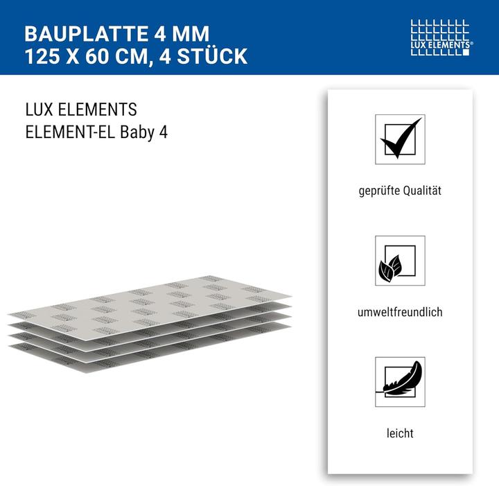 Immagine prodotto Lux elements Pannello da costruzione 4mm, 125x60cm, 4 pezzi (4 pz.)