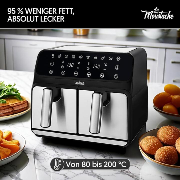 Produktbild Moustache Heissluftfritteuse XXL DuoFry mit 2 Fächern, 8L