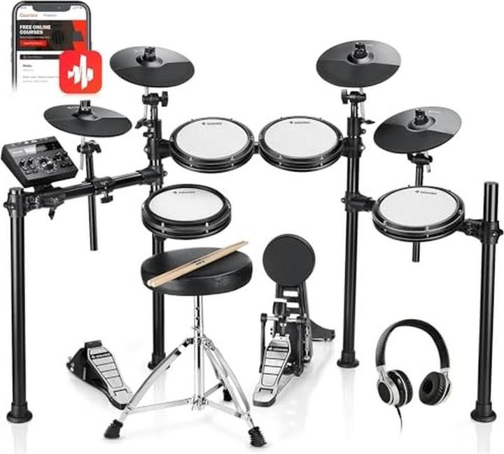 Donner Batterie électronique silencieuse avec pads mesh, 5 pads, 4 cymbales, 450 sons, 31 kits, USB-MIDI (Batterie électronique)