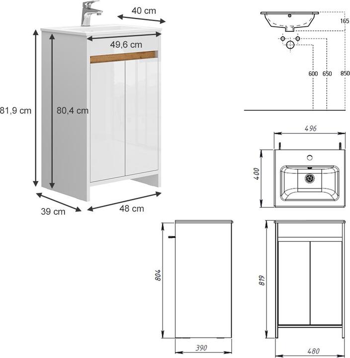 Produktbild Vicco Lemgo mit Waschbecken und 2 Flügeltüren