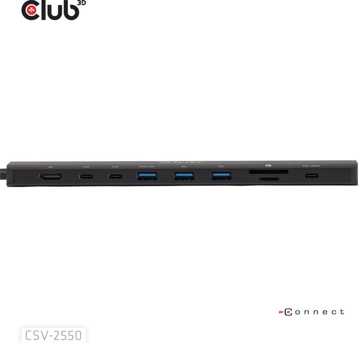 Produktbild Club 3D Club3D Tragbare Docking USB-C ->2xUSB-C/3xUSB-A/HDMI/SD BK retail (USB-C, 10 Ports)