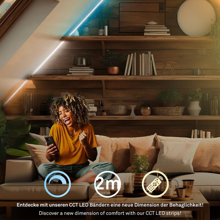 Actual product image Briloner BL7000 Starter Set CCT LED Stripe, 224xLED, 2m (Cold White, Warm white, 200 cm, Indoor)