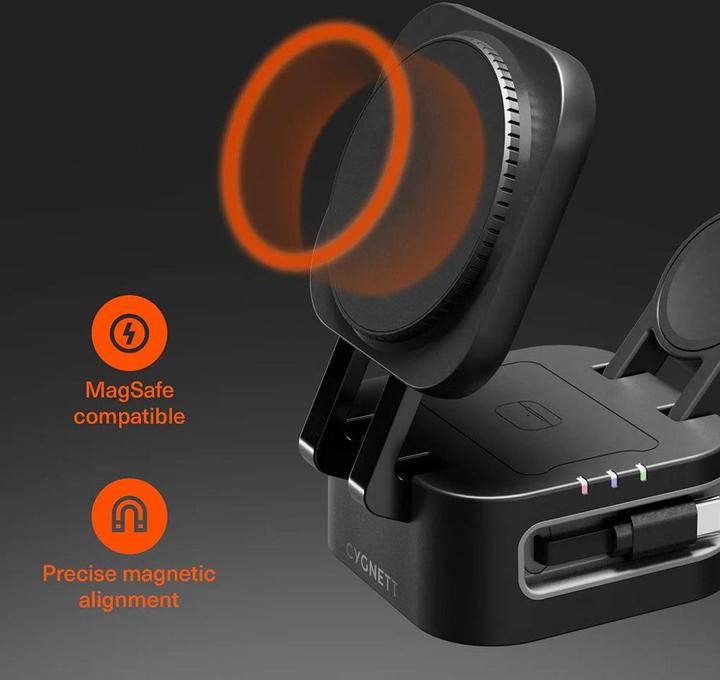 Cygnett MagStand 3-in1 Foldable Wireless Charger with Retractable Cable (22.50 W)