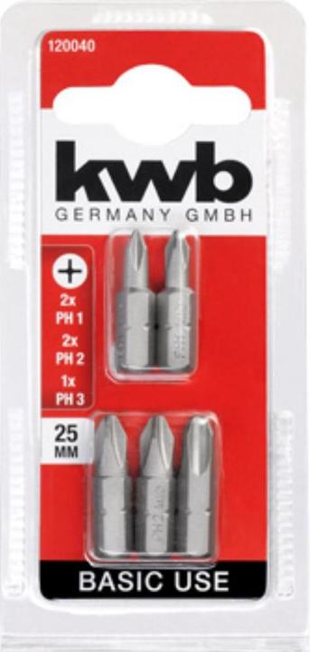 Actual product image kwb 5 Bits 25mm PH Set Basic (Cross Pozidriv PZ)